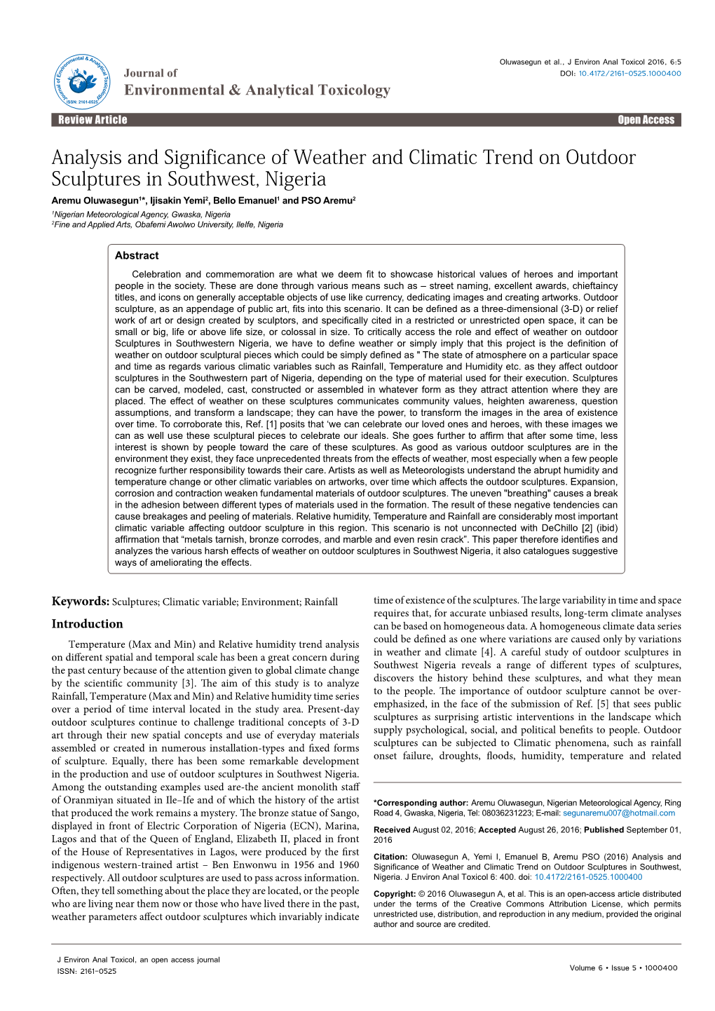 Analysis and Significance of Weather and Climatic Trend on Outdoor