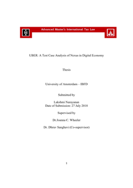 UBER: a Test Case Analysis of Nexus in Digital Economy Thesis