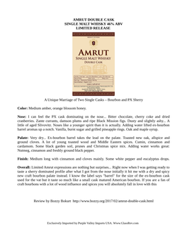 Amrut Double Cask Single Malt Whisky 46% Abv Limited Release