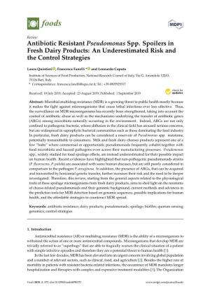 Antibiotic Resistant Pseudomonas Spp. Spoilers in Fresh Dairy Products: an Underestimated Risk and the Control Strategies