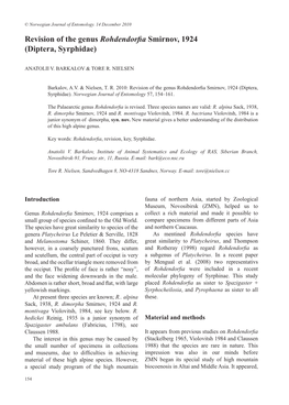 Revision of the Genus Rohdendorfia Smirnov, 1924 (Diptera, Syrphidae)