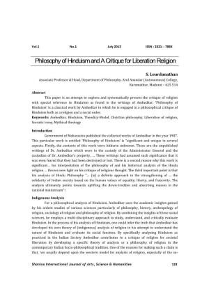 Philosophy of Hinduism and a Critique for Liberation Religion