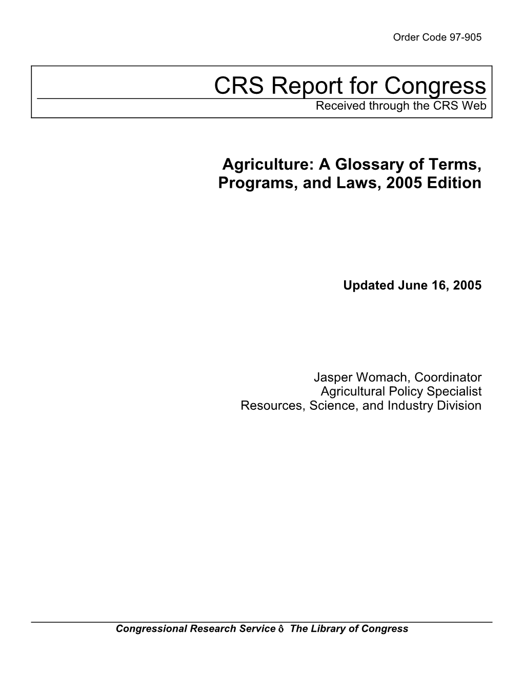 CRS Report for Congress Received Through the CRS Web