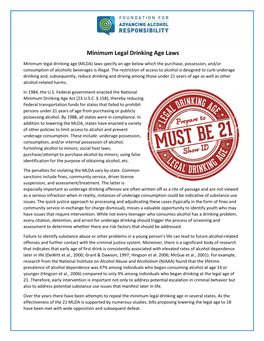 Minimum Legal Drinking Age Laws