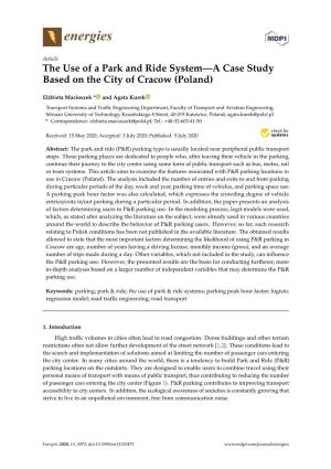 The Use of a Park and Ride System—A Case Study Based on the City of Cracow (Poland)