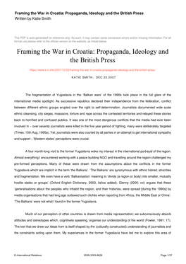Framing the War in Croatia: Propaganda, Ideology and the British Press Written by Katie Smith