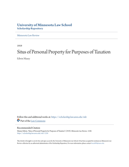 Situs of Personal Property for Purposes of Taxation Edwin Maxey