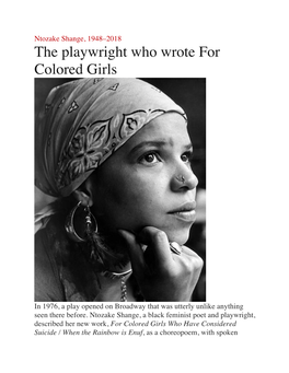 Ntozake Shange, 1948–2018 the Playwright Who Wrote for Colored Girls