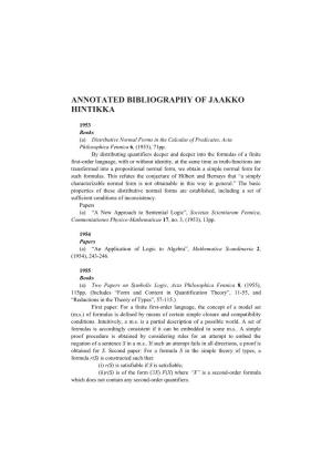 Annotated Bibliography of Jaakko Hintikka