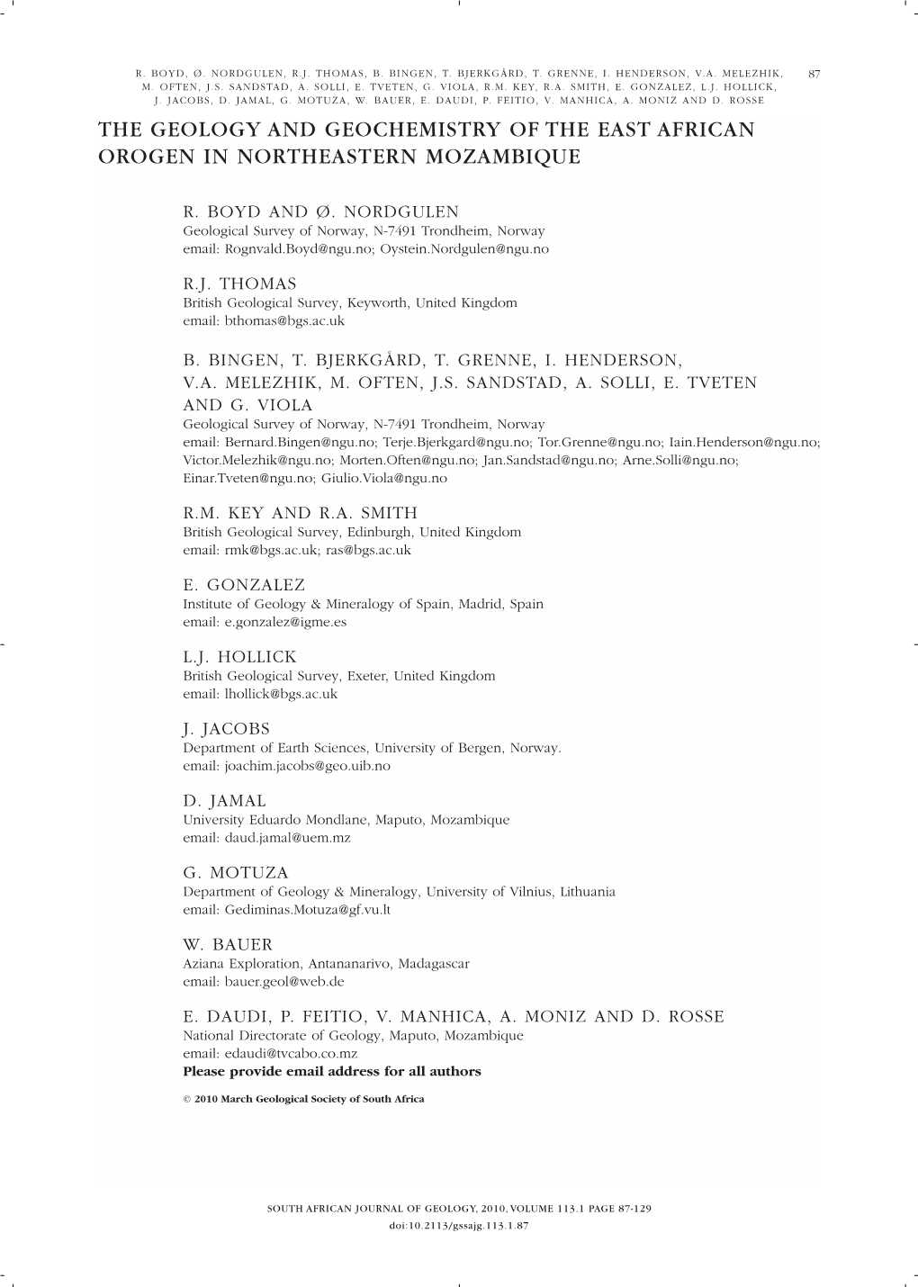 The Geology and Geochemistry of the East African Orogen in Northeastern Mozambique