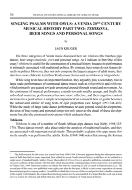 SINGING PSALMS with OWLS: a VENDA 20Th CENTURY MUSICAL HISTORY Part Two: TSHIKONA, BEER SONGS and Personal SONGS