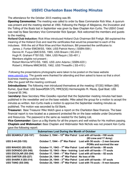 USSVI Charleston Base Meeting Minutes