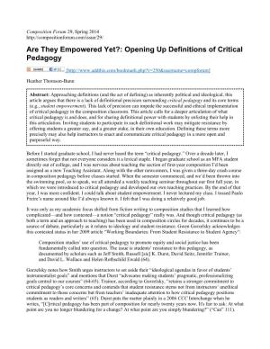 Opening up Definitions of Critical Pedagogy