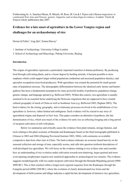 Evidence for a Late Onset of Agriculture in the Lower Yangtze Region and Challenges for an Archaeobotany of Rice