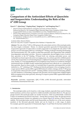 Comparison of the Antioxidant Effects of Quercitrin and Isoquercitrin: Understanding the Role of the 600-OH Group