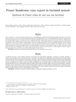 Fraser Syndrome: Case Report in Lacrimal System Síndrome De Fraser: Relato De Caso Nas Vias Lacrimais