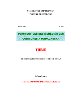 Perspectives Des Medecins Des Ctives Des Medecins Des Communes a Madagascar Munes a Madagascar Munes a Madagascar