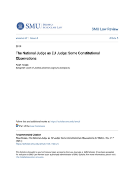 The National Judge As EU Judge: Some Constitutional Observations