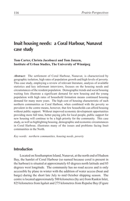 Inuit Housing Needs: a Coral Harbour, Nunavut Case Study