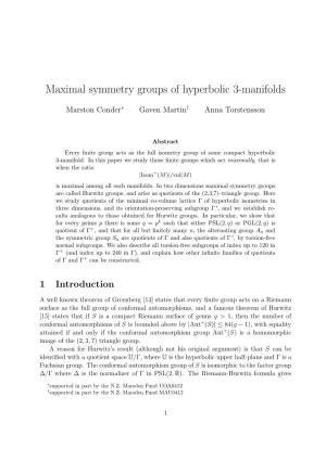 Maximal Symmetry Groups of Hyperbolic 3-Manifolds