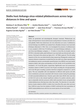 Sloths Host Anhanga Virus‐Related Phleboviruses Across Large Distances in Time and Space