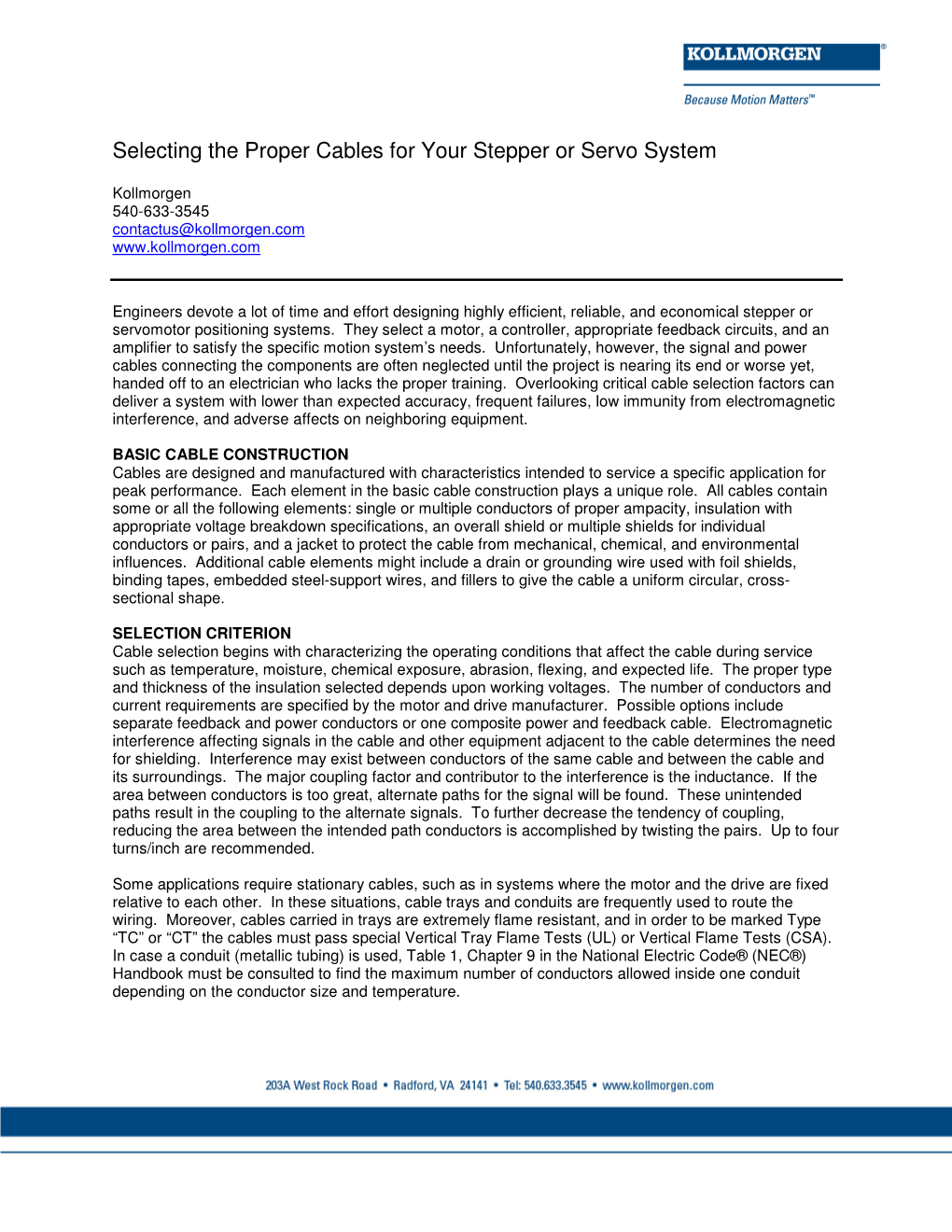 Selecting the Proper Cables for Your Stepper Or Servo System