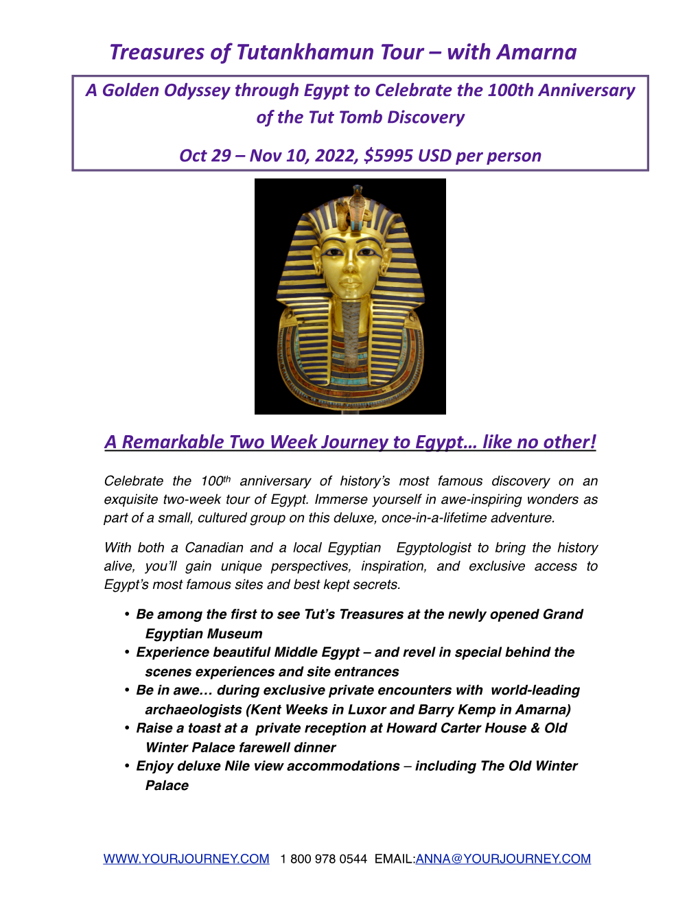 Itinerary Treasures of Tutankhamun Oct 29