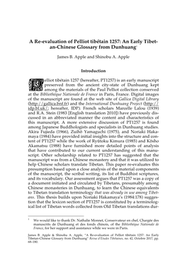 A Re-Evaluation of Pelliot Tibétain 1257: an Early Tibet- An-Chinese Glossary from Dunhuang1