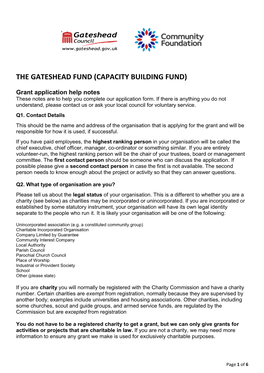 The Gateshead Fund (Capacity Building Fund)