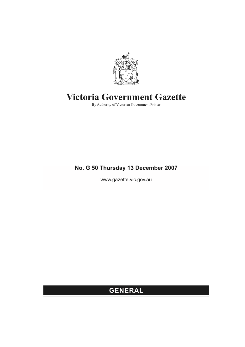 Victoria Government Gazette by Authority of Victorian Government Printer