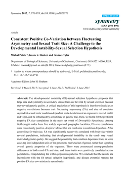 Consistent Positive Co-Variation Between Fluctuating Asymmetry and Sexual Trait Size: a Challenge to the Developmental Instability-Sexual Selection Hypothesis