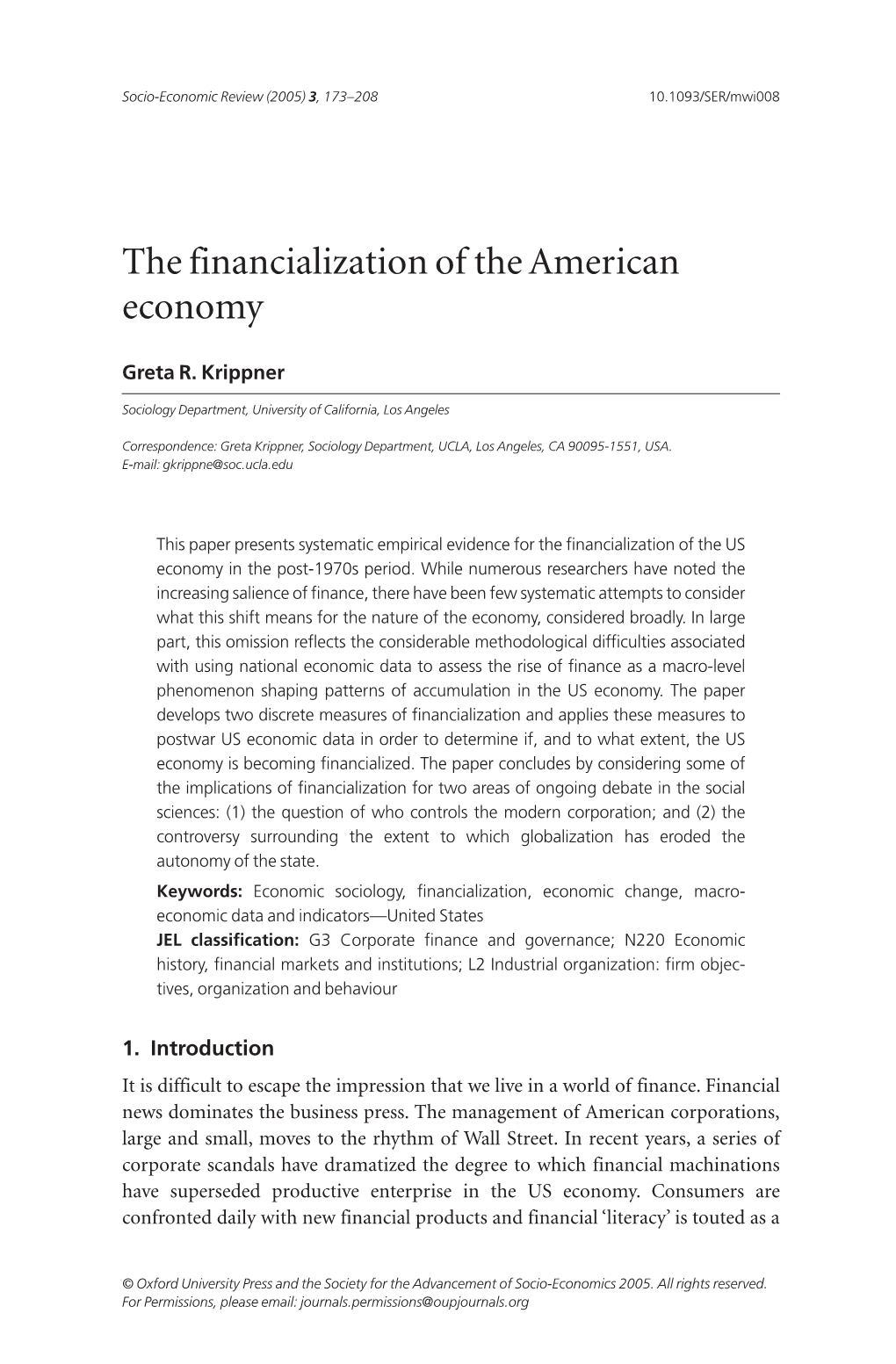 The Financialization of the American Economy