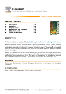 BIOCHIMIE an International Journal of Biochemistry and Molecular Biology