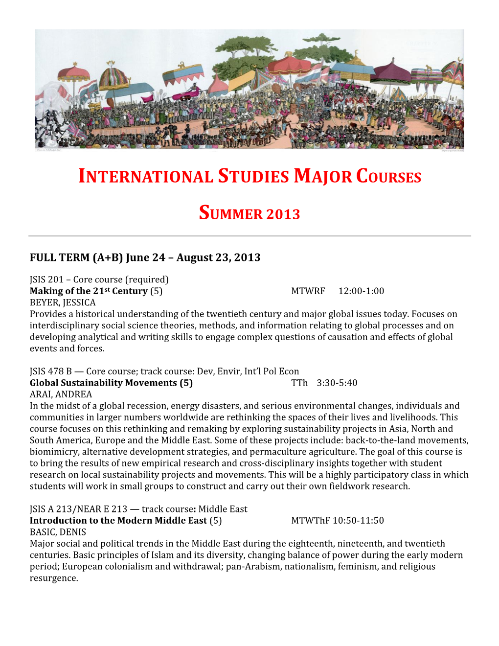 International Studies Major Courses