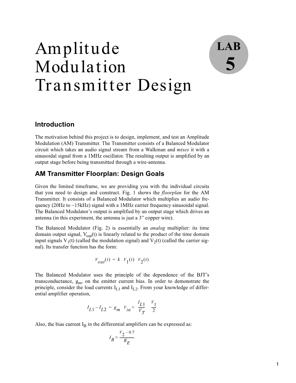 Amplitude Modulation Transmitter Design