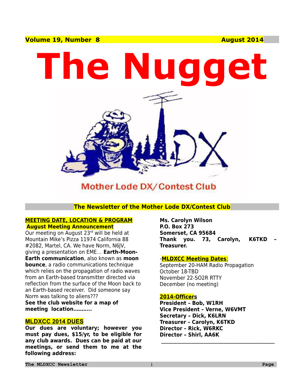 The Newsletter of the Mother Lode DX/Contest Club s2