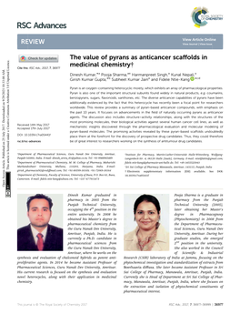 The Value of Pyrans As Anticancer Scaffolds in Medicinal Chemistry