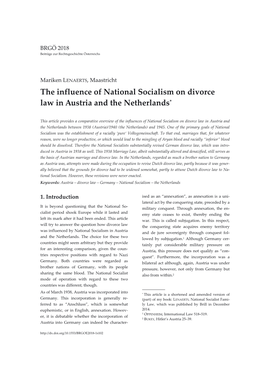 The Influence of National Socialism on Divorce Law in Austria and the Netherlands*
