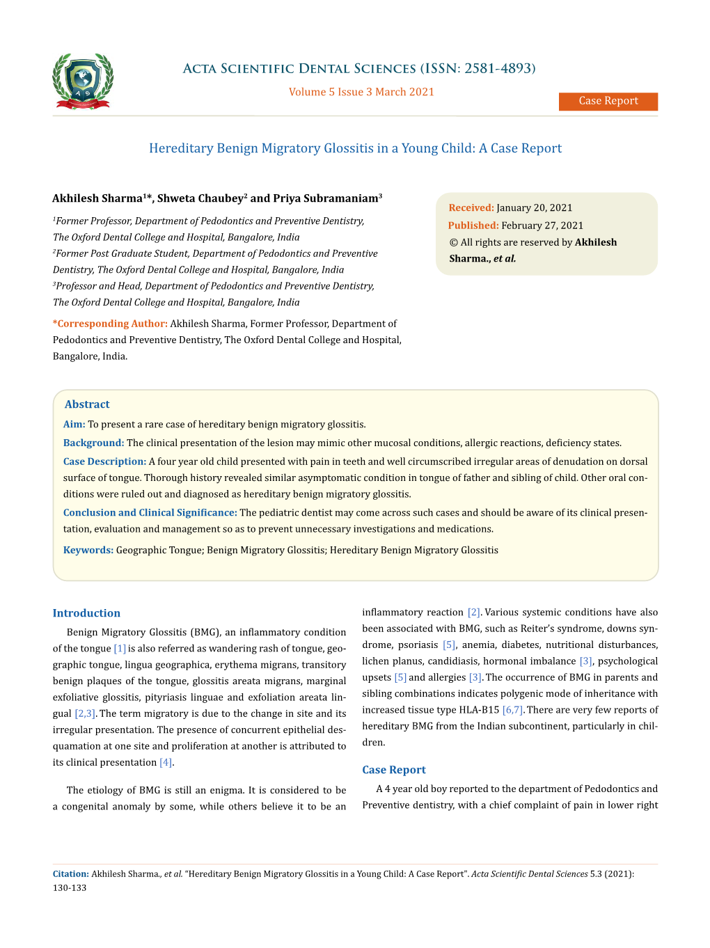 Hereditary Benign Migratory Glossitis in a Young Child: a Case Report