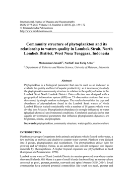 Community Structure of Phytoplankton and Its Relationshp to Waters Quality in Lombok Strait, North Lombok District, West Nusa Tenggara, Indonesia