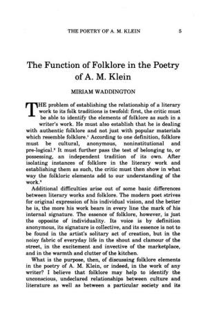 The Function of Folklore in the Poetry of A. M. Klein