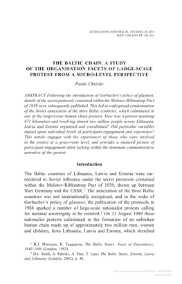 THE BALTIC CHAIN: a STUDY of the ORGANISATION FACETS of LARGE-SCALE PROTEST from a MICRO-LEVEL PERSPECTIVE Paula Christie