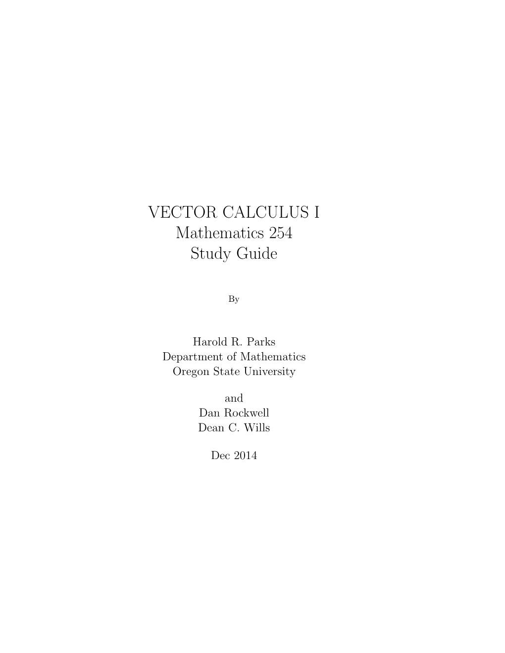 VECTOR CALCULUS I Mathematics 254 Study Guide