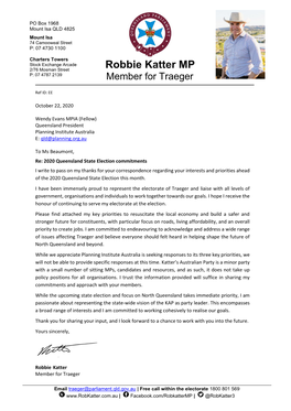 Robbie Katter MP P: 07 4787 2139 Member for Traeger
