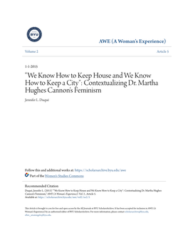 Contextualizing Dr. Martha Hughes Cannon's Feminism Jennifer L