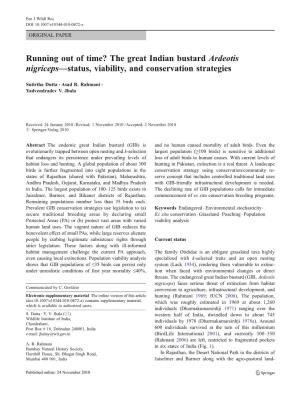 Running out of Time? the Great Indian Bustard Ardeotis Nigriceps—Status, Viability, and Conservation Strategies