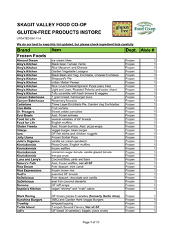 Skagit Valley Food Co-Op Gluten-Free Products Instore Updated 09/11/14