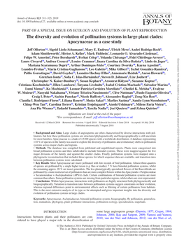 The Diversity and Evolution of Pollination Systems in Large Plant Clades: Apocynaceae As a Case Study