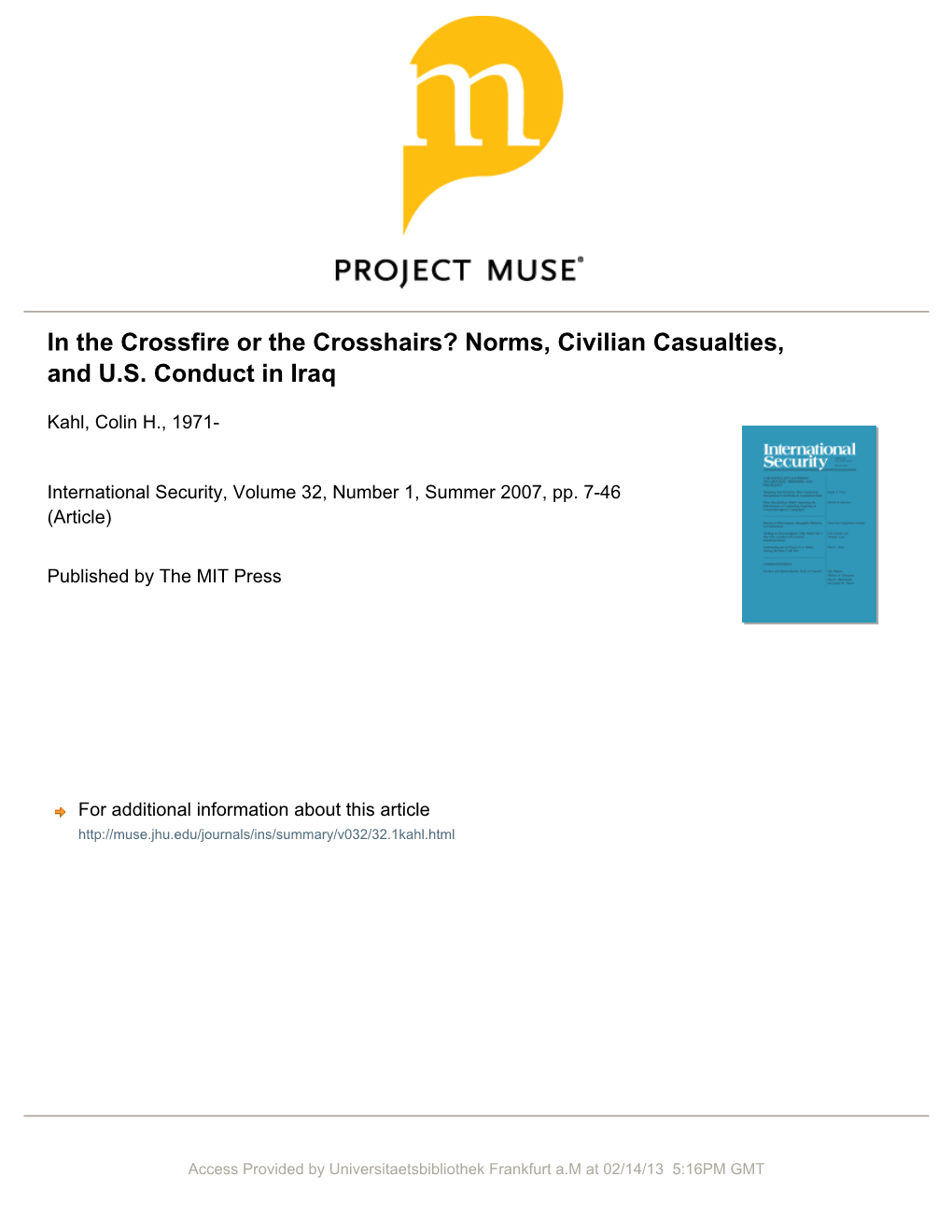 In the Crossfire Or the Crosshairs? Norms, Civilian Casualties, and U.S