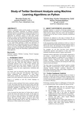 Study of Twitter Sentiment Analysis Using Machine Learning Algorithms on Python